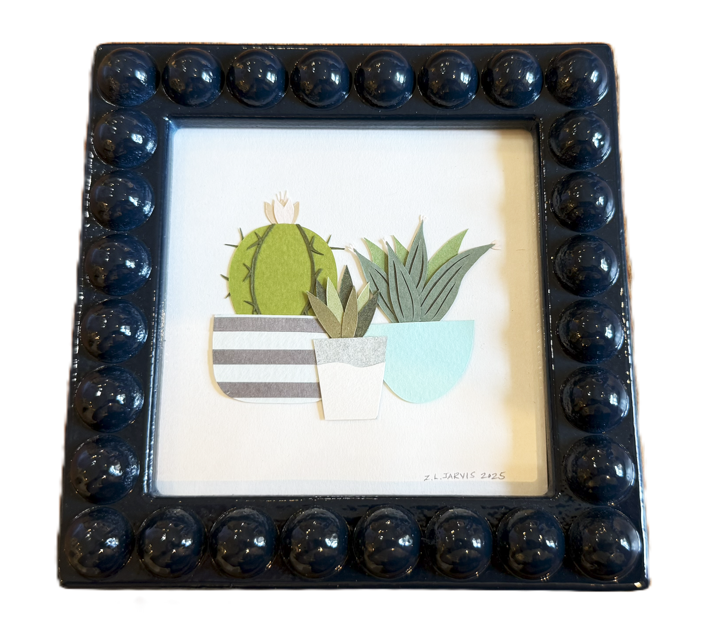 Potted Succulents in Blue Bobble Frame