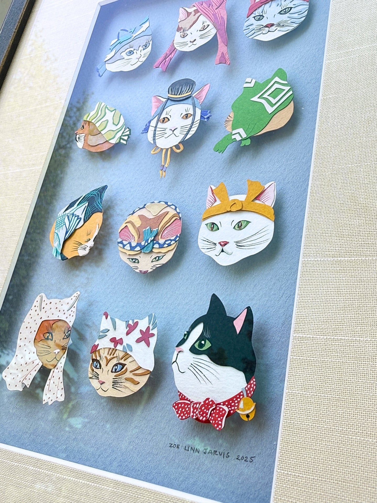 Twelve Cats in Scarves Print