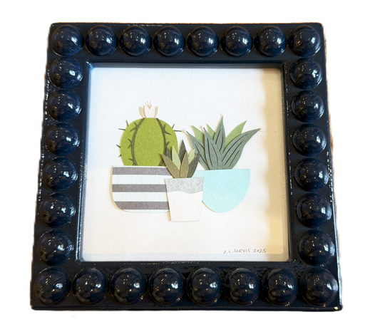Potted Succulents in Blue Bobble Frame