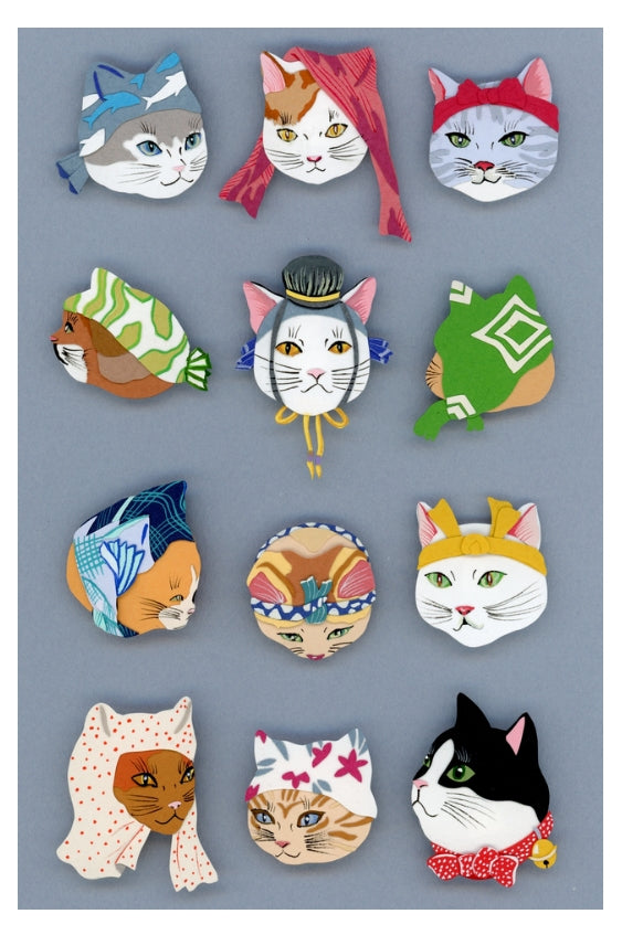 Twelve Cats in Scarves Print